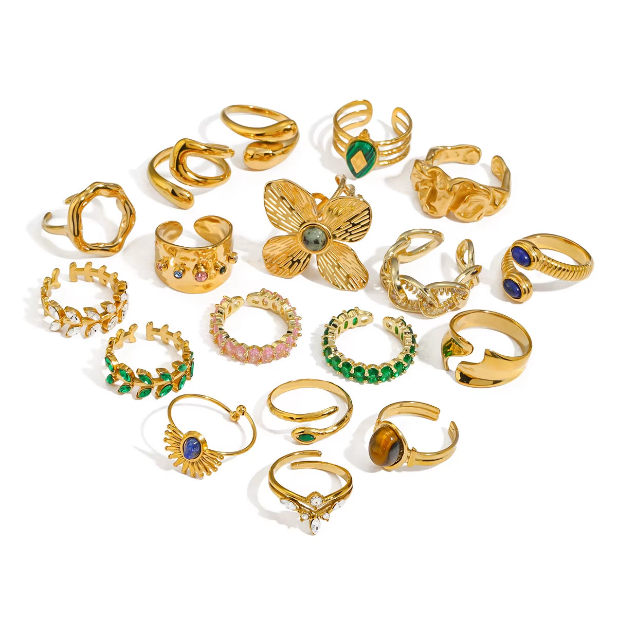 Youthway Zirconia Stainless Steel Geometric Opening 18KGold Plated Waterproof Fashion Trendy Jewelry Unisex 2024 NEW Gift