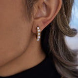 Uworld Elegant Fashion 18K Gold Color Plated Inlay Zircon Pearl C-Shape Earrings Hypoallergenic Stainless Steel Women Jewelry