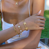 Ocean Vacation Style 18K Gold Color Plated Stainless Steel Waterproof Starfish Bracelet Stackable Chain Bracelet Women's