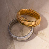 Youthway Stainless Steel Simple Fashion Golden Silver Color Vertical Stripe Exaggerated Bracelet Waterproof Women Jewelry Gift