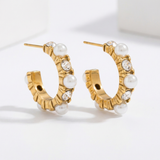 Gold Pearl Stones Hoop Earrings