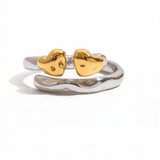 Silver with Gold Hearts Ring