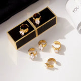 Uworld Simple Classic 18K Gold Color Plated Stainless Steel Oval White Zircon Earclip Women's Jewelry Party Gift