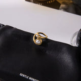 Fashion Elegant 18K Gold Color Plated Stainless Steel Resin Pearl Ring Round Asymmetric Stackable Ring Women's Jewelry