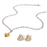 Youthway Love Heart Metal Pendant Necklace Stud Earrings Sets Gold Color Stainless Steel Premium Jewelry Delicate Gift