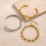 Gold Color Shiny Thick Round Bangle Cuff Circle Shaped Stacking Bracelets Waterproof Simple Ethnic Minimal Arm Party Bang