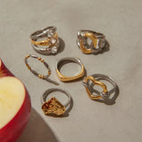 Youthway Versatile Minimalist Two Color Zircon Heart Shaped Hollow Rings Stainless Steel Waterproof Anti Allergic Jewelry