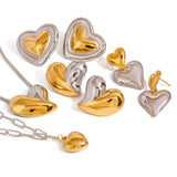 Youthway Love Heart Metal Pendant Necklace Stud Earrings Sets Gold Color Stainless Steel Premium Jewelry Delicate Gift