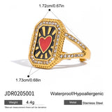 Youthway New Design Tarot Card Gold Plated Stainless Steel Square White Zircon Heart Ring Waterproof Minimalist Women Jewelry