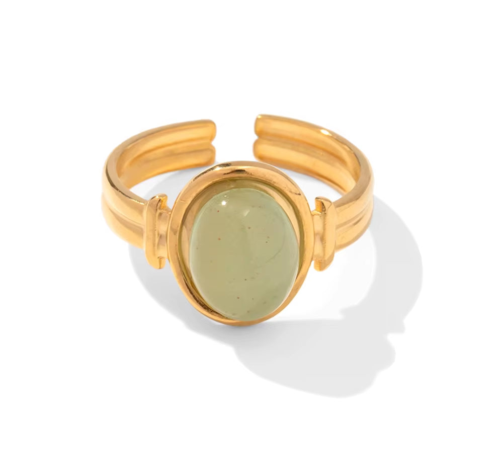 Stainless Steel Chubby Jelly Heart Gemstone Ring Wide Fashion Ring Women Metal Vintage Trendy Stylish Finger Jewelry