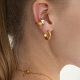 Uworld Simple Classic 18K Gold Color Plated Stainless Steel Oval White Zircon Earclip Women's Jewelry Party Gift