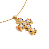 Colourful Pearl Cross Gold Necklace