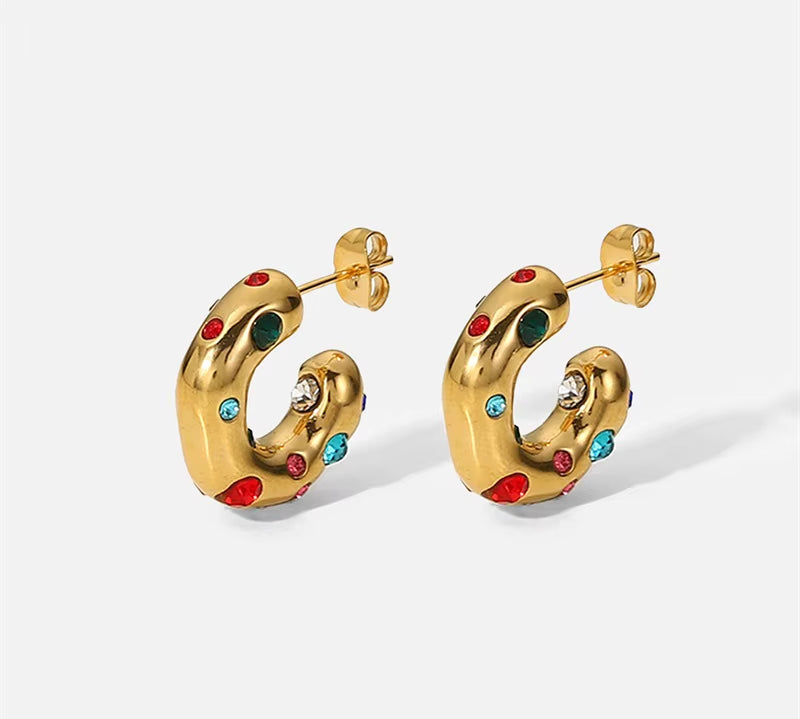 Stainless steel Earrings irregular C shape ear studs 18K Gold Plated Colored Zircon Jewelry For Women Simple Fashion Jewelry Gif