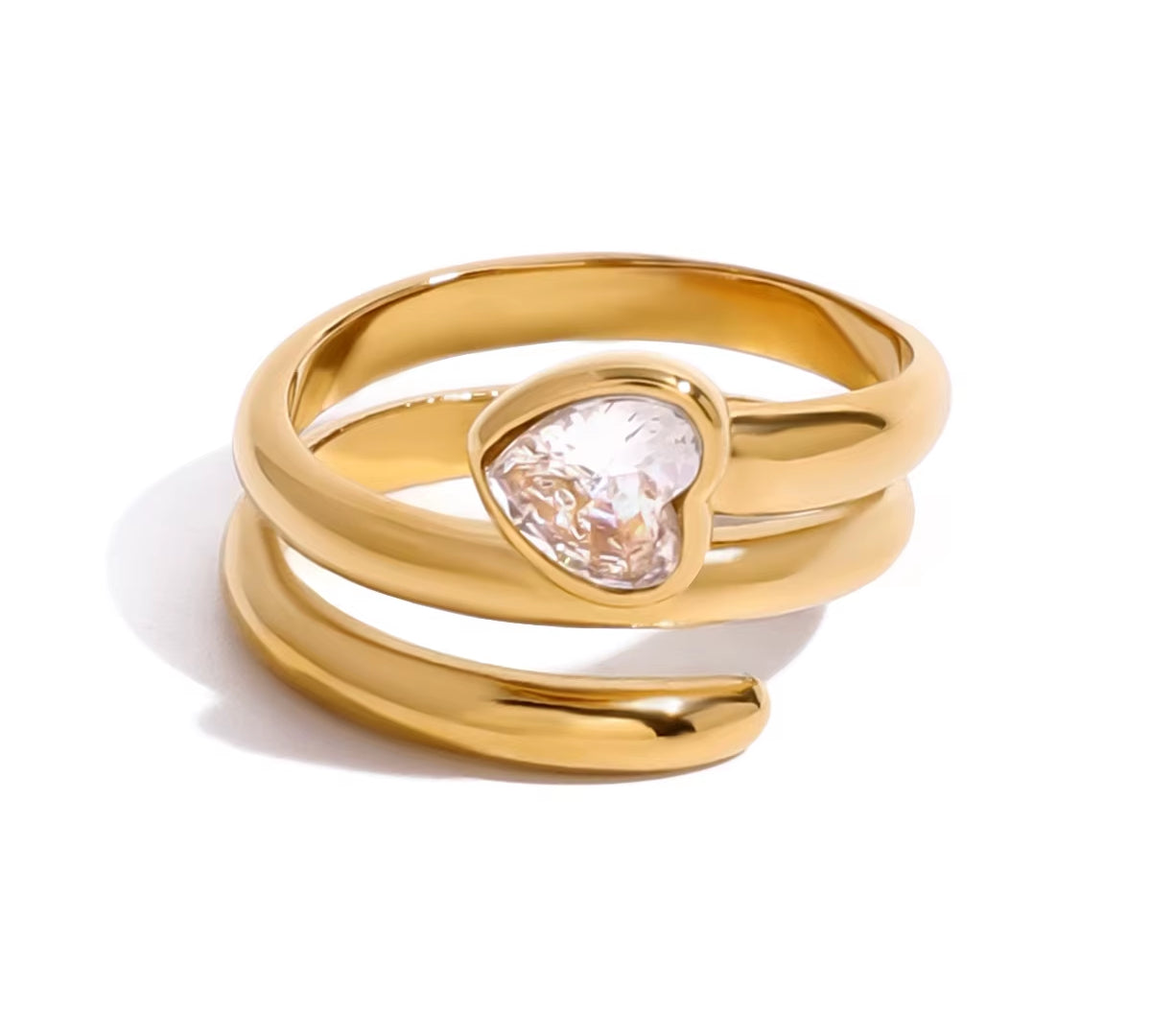 Youthway Trendy Elegant Stainless Steel Love-heart White Zircon Line-shaped Ring For Unisex Waterproof Jewelry New 2024 Gift