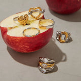 Youthway Versatile Minimalist Two Color Zircon Heart Shaped Hollow Rings Stainless Steel Waterproof Anti Allergic Jewelry