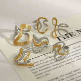 Youthway Minimalist Versatile Stainless Steel Two Color Irregular Lines Textured Hollow Ring Series Waterproof Jewelry Daily