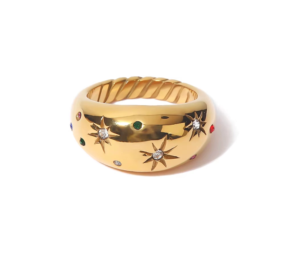 Uworld Personalization 18k Gold Color Ring with Coloured Stars Stainless Steel  Waterproof Jewelry For Every Occasion Party Gala