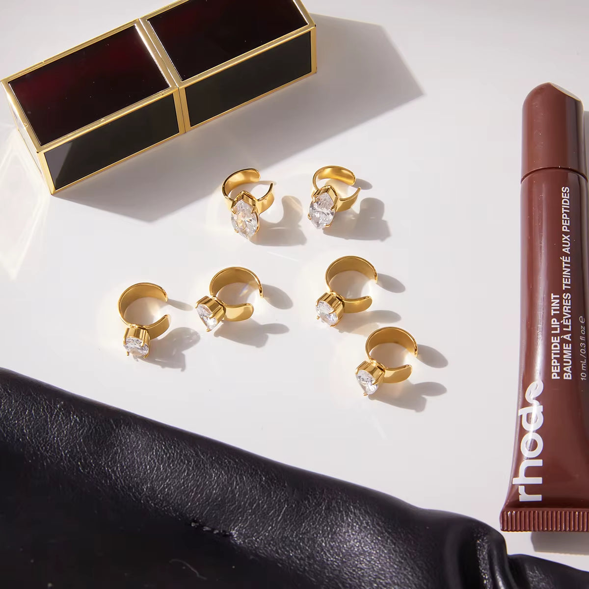 Uworld Simple Classic 18K Gold Color Plated Stainless Steel Oval White Zircon Earclip Women's Jewelry Party Gift