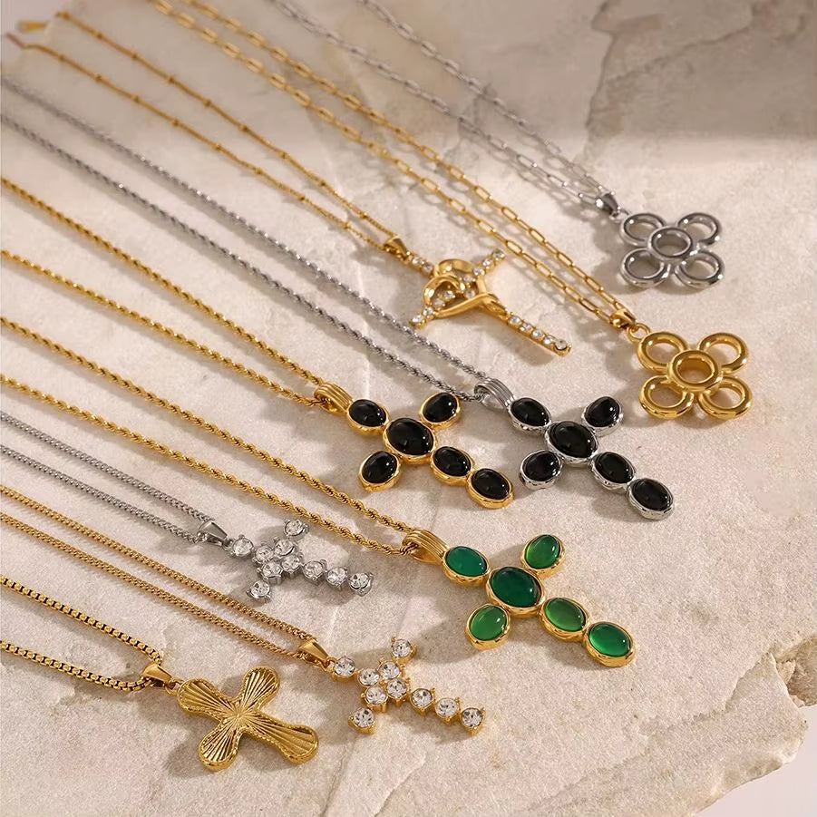 Uworld Delicate Shiny Cubic Zirconia 316L Cross Pendant Necklace for Women Stainless Steel High Quality Jewelry Water Resistant