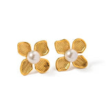 Gold Pearl Flower Stud Earrings