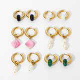 18k Gold Plated Stainless Steel Freshwater Pearl Natural Stone Pendant Huggie Earrings For Women Bohemian Style Earrings Jewelry