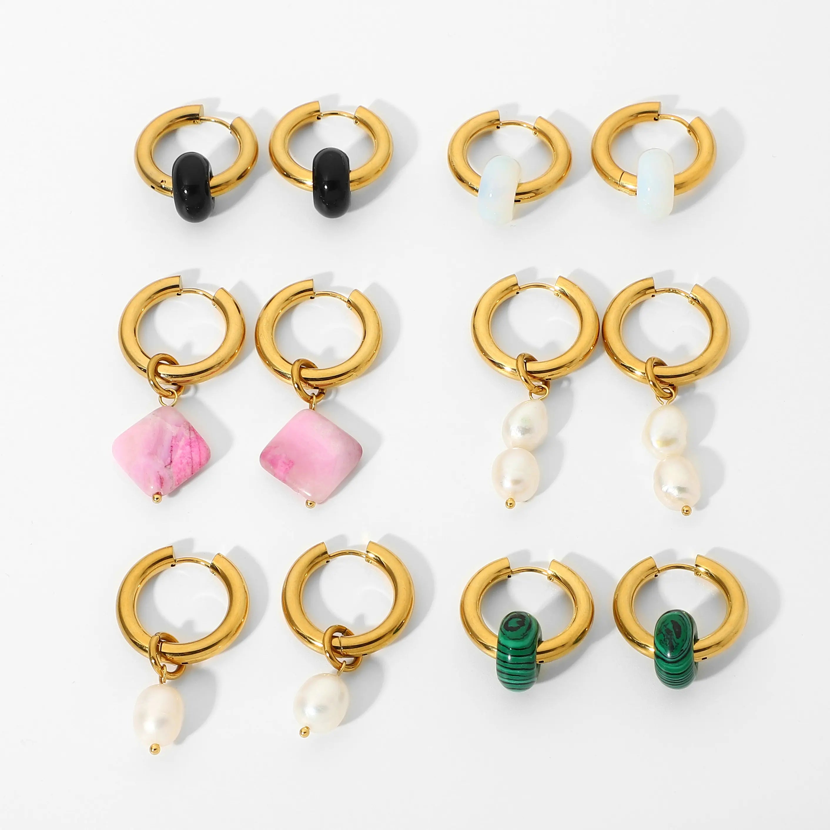 18k Gold Plated Stainless Steel Freshwater Pearl Natural Stone Pendant Huggie Earrings For Women Bohemian Style Earrings Jewelry