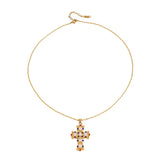 Colourful Pearl Cross Gold Necklace