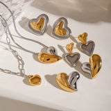 Youthway Love Heart Metal Pendant Necklace Stud Earrings Sets Gold Color Stainless Steel Premium Jewelry Delicate Gift