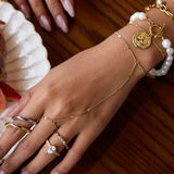 Youthway Double Layers Metal Chain Finger Bracelet Stainless Steel Wrist Jewelry Waterproof Chic Chain Bracelet with Finger