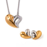 Youthway Love Heart Metal Pendant Necklace Stud Earrings Sets Gold Color Stainless Steel Premium Jewelry Delicate Gift