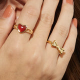 Stainless Steel Chubby Jelly Heart Gemstone Ring Wide Fashion Ring Women Metal Vintage Trendy Stylish Finger Jewelry
