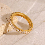 Youthway Cubic Zirconia Rhinestones Inlaid Round Ring 18K PVD Gold-plated Stainless Steels Waterproof Elegant Jewelry